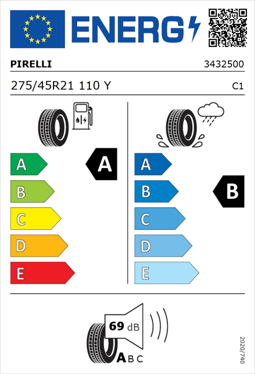 Tyre Label for Pirelli Scorpion Zero All Season (PNCS) 275/45R21 110Y