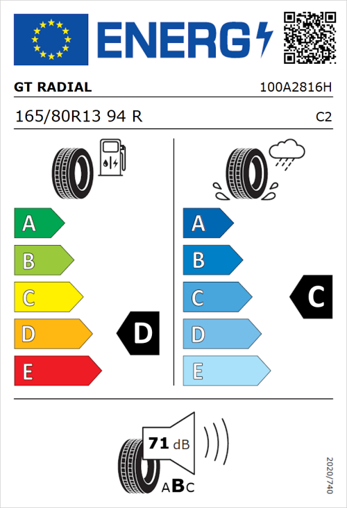 Tyre Label for GT Radial Maxmiler Pro 165/80R13 94R